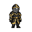pixel image of a knight with black and golden trimmings