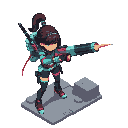 futuristic retro cryberpunk style woman using arbalet type weapon