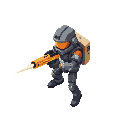 futuristic retro cryberpunk style ranger using laser gun