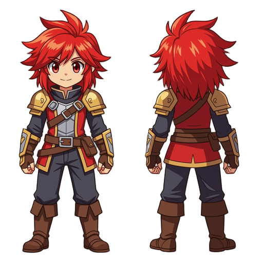 puedes hacer un personaje al estilo de rpg maker con pelo rojo