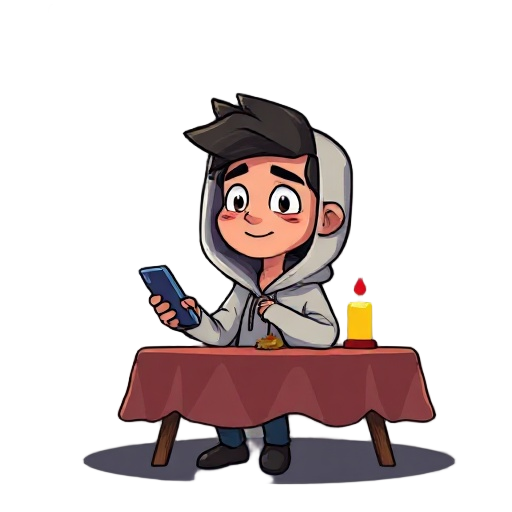 faça um personagem em uma varanda de um prédio a noite e essa pessoa fica mechendo no celular,a pessoa tem que ser parda e cabelos ondulados e tem que está usando casaco.