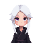 white hair girl, purple eyes, wearing a black robe