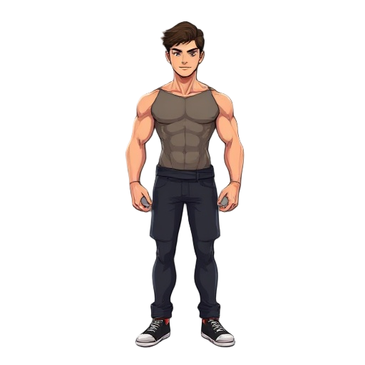 personagem masculino, de tanga, visão de perfil