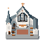 create a church based on classical protestant churches, for top down perspective. create also de inner place showing organ , cross, altar and a place for the pastor preaching the bible.