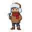 low resolution guy with winter clothing and ushanka hat. holding a flashlight