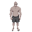 male, bald, gray skin, wearing gray trunks, topless, faceless, no eyes, no nose, no mouth, big body, attractive
