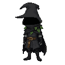 rogue, faceless(fulldark, no form) hat, leaf cloak, semi realistique