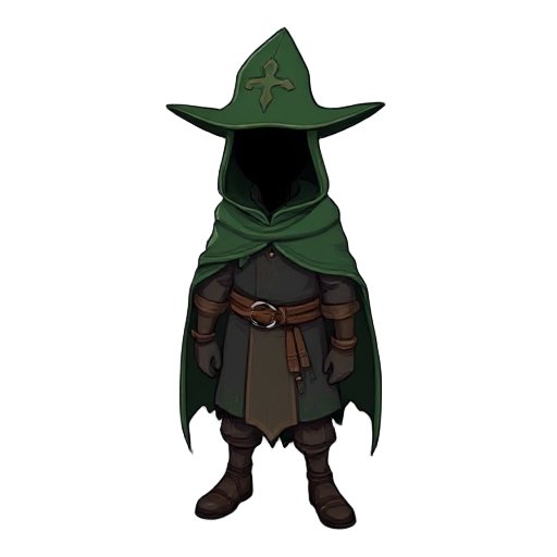 rogue with st patric hat, leaf cloak, semi realistique, void face (total dark)