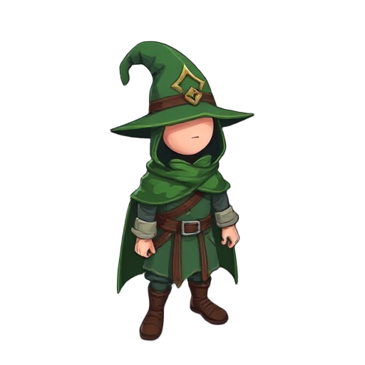 rogue with st patric hat, leaf cloak, semi realistique, void face