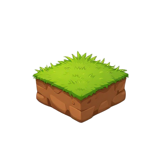 2d side view grass block, single terrain block, green grass on top, dirt on the sides, cartoon game style, clean shapes, simple but detailed, flat colors, light texture, designed for 2d platformer gameplay, no characters, no objects, transparent backgroun