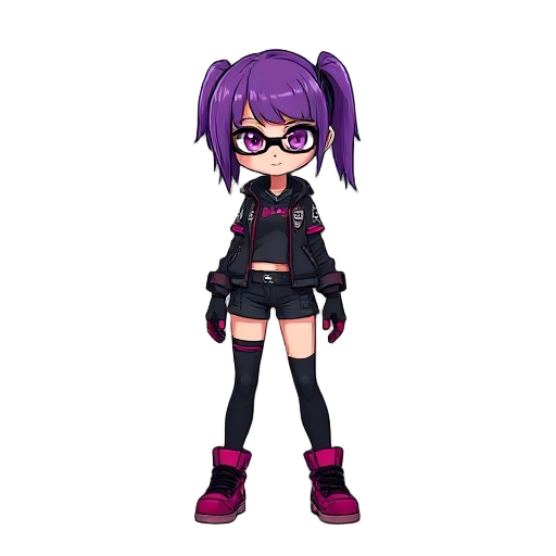cyber punk purple hair girl game ready