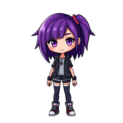 cyber punk purple hair realistic girl game ready