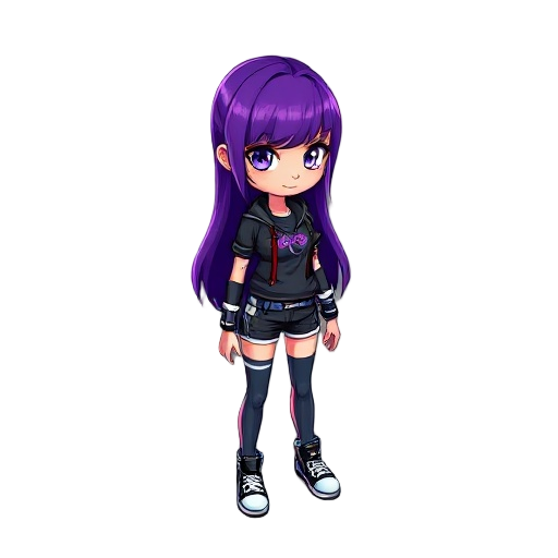 cyber punk purple hair realistic girl game ready