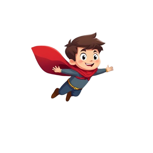 a flying kid with a red cape