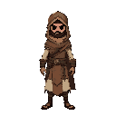 a bedouin warrior in a medieval setting. instead of eyes make shadows. make it gloomy