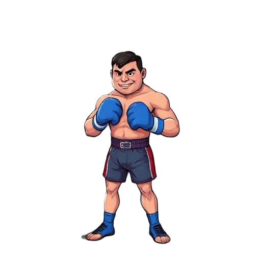 90s arcade neo-geo style, detailed shading. the boxer (blue gloves, blue shorts).