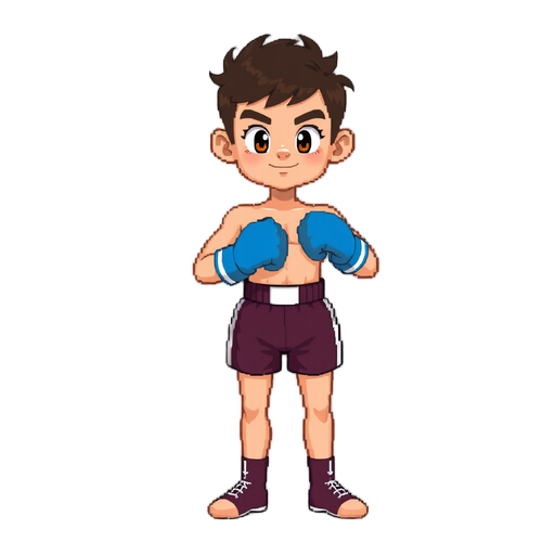 90s arcade neo-geo style, detailed shading.  the boxer (blue gloves, blue shorts). more pixeled
