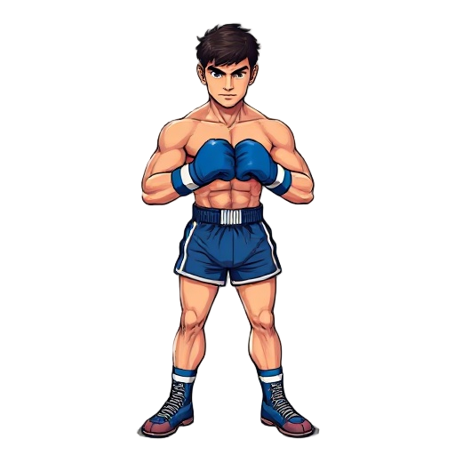 90s arcade neo-geo style, detailed shading.  the boxer (blue gloves, blue shorts).