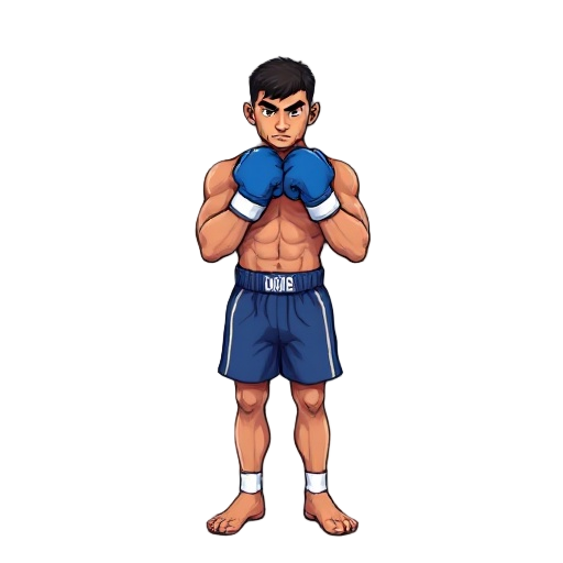 90s arcade neo-geo style, detailed shading.  the boxer (blue gloves, blue shorts). more pixeled