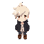 boy, ash blonde, black jacket, brown shoes, honey-colored eyes, chibi style, pokemon top down style
