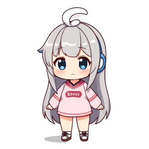 oguri cap from umamusume: pretty derby, reimagined with a chubby, plus-size body type while retaining her athletic aura. she has long, ash-grey hair with a distinct white lock on top and wears her signature blue ear cover on the right ear. her face is rou