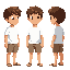 a little boy wearing white shirt and short brown pant without footwear
