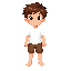 a little boy wearing white shirt and short brown pant without footwear