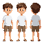 a little boy wearing white shirt and short brown pant without footwear