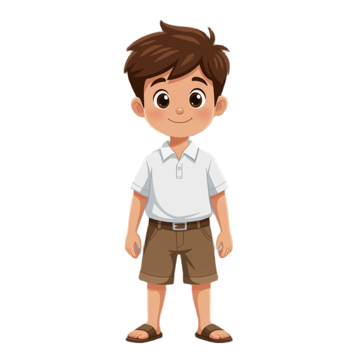a little boy wearing white shirt and short brown pant without footwear