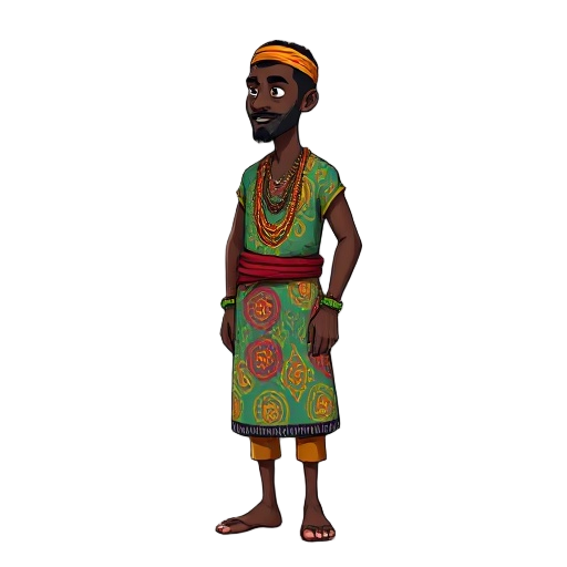 sideview of a man with african colorfull descert clothes. mali style
