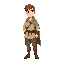 a typical man, with short brown hair, dressed in simple village clothes: a linen tunic, brown trousers, leather boots and a simple traveler's cloak, standing upright.