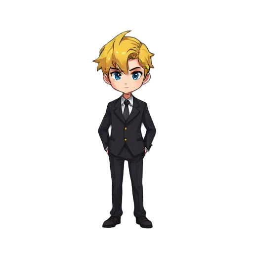 a character with black suit and yellow hair