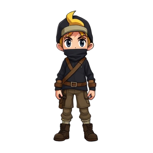 a explorer with black clothes and yellow hair