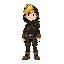 a explorer with black clothes and yellow hair
