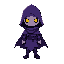 character wear purple mood no face have yellow eyes live in dark magic world