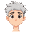 a stylized young male character with a clean, modern design. he has a rounded face with soft features, medium-light skin tone, and large expressive eyes that give him a calm and confident expression. his mouth forms a subtle closed smile. he has messy, la
