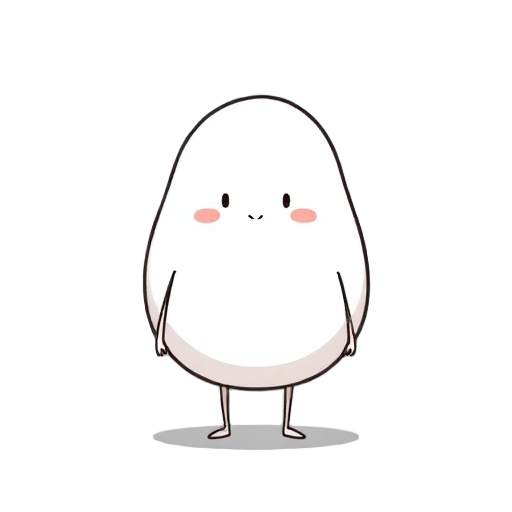 a simple, hand-drawn cartoon character with a minimalist and slightly surreal style. the character has a rounded, blob-like white body with no visible neck, wide at the top and narrowing slightly toward the legs. the body looks soft and uneven, like an or