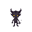 very small and simple demon, tiny horns, glowing eyes, minimal details