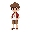 a chib version of a teenager he has brown hair he's wearing a white shirt with it has a short yellow sleeve and a sun symbol on the shirt. epe is wearing a red jacket elemusa a brown shorts he wears flip-flops