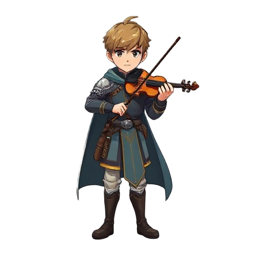 young knight with violin instead of sword anime style