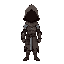create a knight with a hood, no sword, a leather armor, not too much details, no face only a black empty space in the hood, but in make it as it was in side view