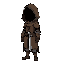 create a knight with a hood, no sword, a leather armor, not too much details, no face only a black empty space in the hood, but in make it as it was in side view