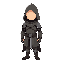 create a knight with a hood, no sword, a leather armor, not too much details, no face only a black empty space in the hood
