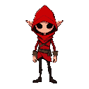 pixel red thief with littke body and big head