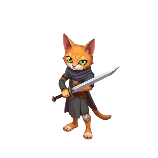 gato laranja e marrom guerreiro celta com uma espada longa de duas maos e uma cicatriz no olho esquerdo 