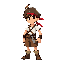 pirate with withe tshirt y brown shorts and brown shoes spiki brown hair y red bandana, style snes like chrono trigger