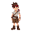 pirate with withe tshirt y brown shorts and brown shoes spiki brown hair y red bandana, style snes like chrono trigger