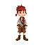 pirate kid with withe tshirt y brown shorts and brown shoes spiki brown hair y red bandana