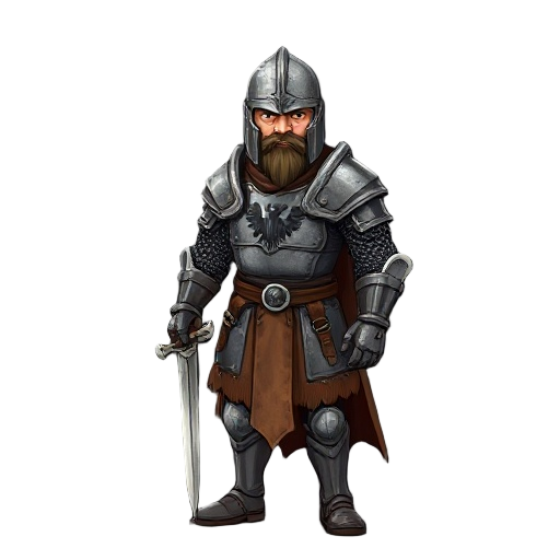 full body character character model of a gritty fantasy feudal knight. wearing weathered steel plate armor with chainmail underneath, leather straps, and a tattered surcoat with a griffon emblem. holding a bastard sword.