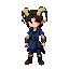 protagonist for castlevania: symphony of the night side-scrolling game, 47 pixels tall, with pyrenean goat horns and blue rogue's clothing.